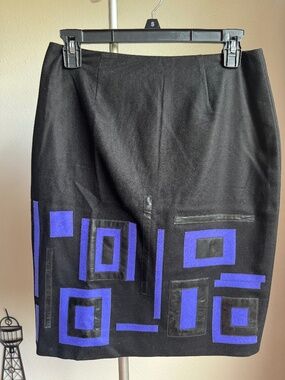 Carlisle Pencil Skirt Wool Cashmere Womens US 0 Black Purple Geometric Slit